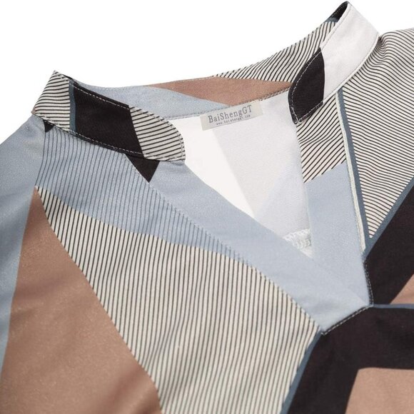 Womens 3/4 Sleeve Floral Printed Notch V Neck Blouses Tunics Tops - Picture 3 of 6